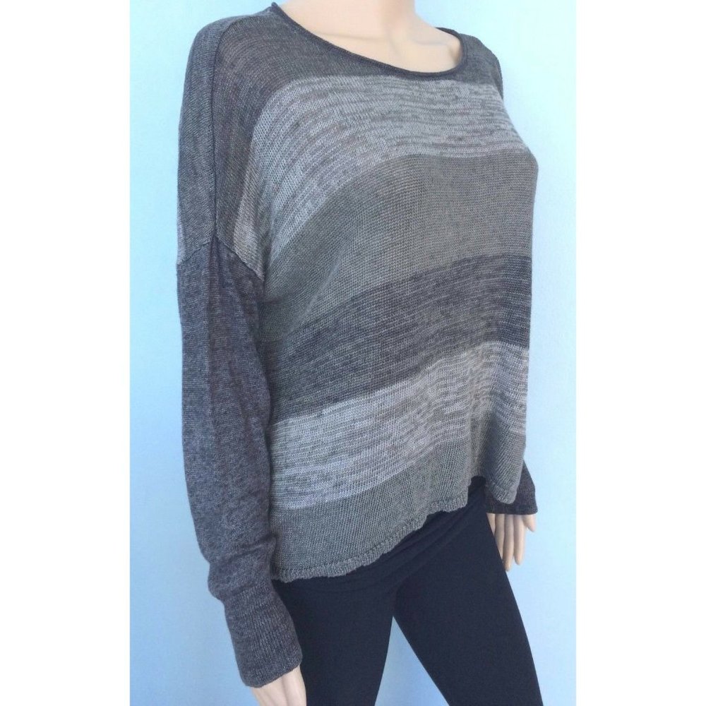Eileen Fisher Women's Sweater Gray Striped Long Sleeve 100% Linen Scoop Neck M - Picture 9 of 12